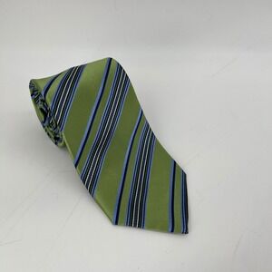 Geoffrey Beene Handmade Silk Tie Green Blue Striped Classic Mens Necktie